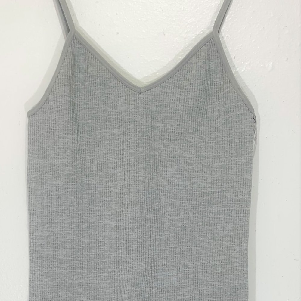 Anwnd Women's Gray Spaghetti Strap, Knee-Length, Ribbed Jumpsuit, Size Small